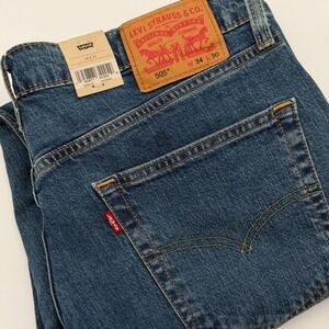 Levis 505 Regular Fit Straight Leg Mens Jeans 34x30 Medium Wash Blue Stretch NEW